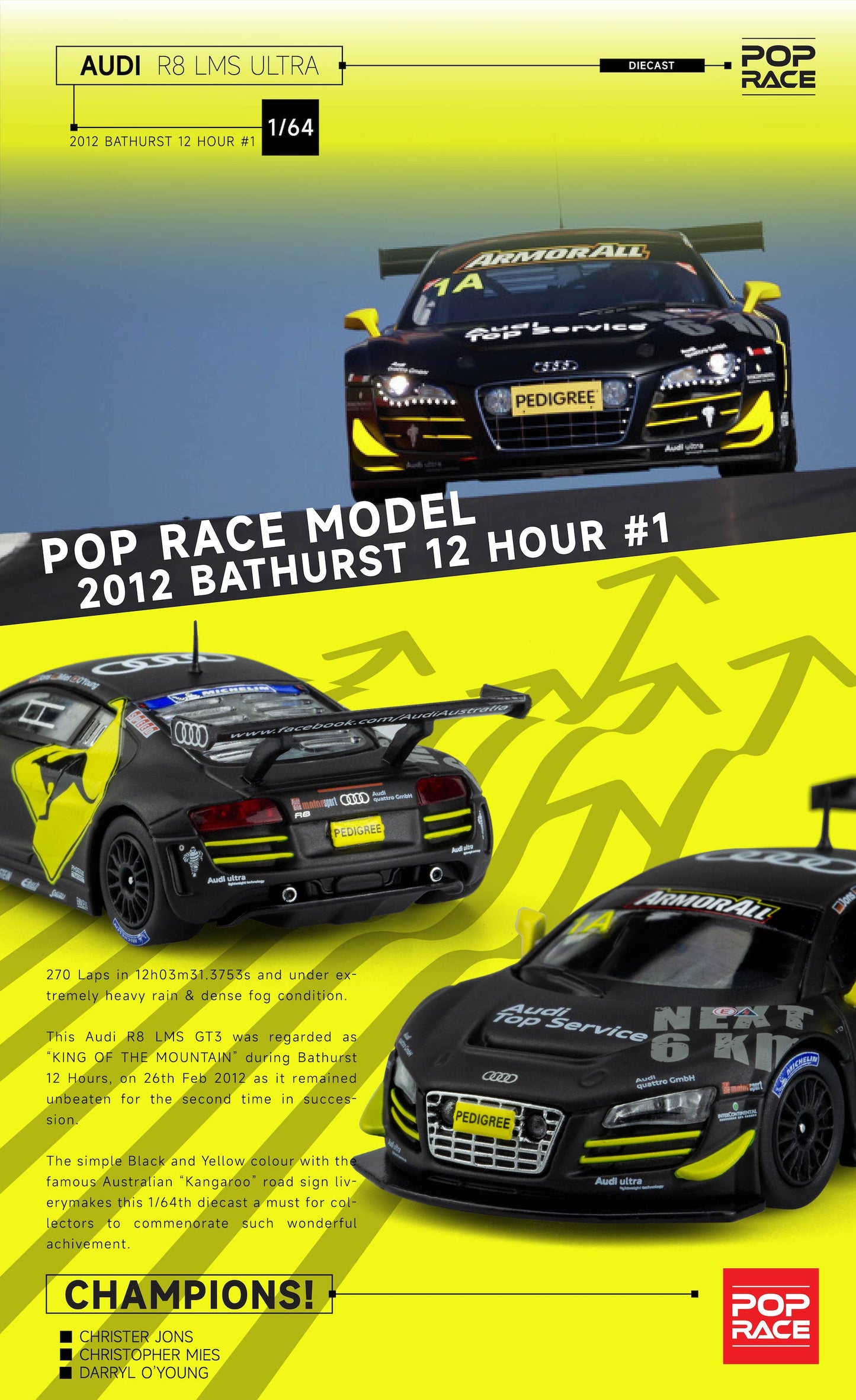 **PRE ORDER** - 1/64  Audi R8 LMS Ultra, 2012 Bathurst 12 Hour - #1